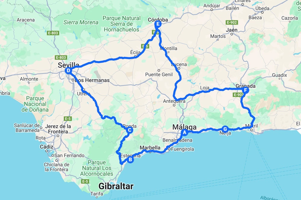 Rondreis Andalusië in 14 dagen: de perfecte route | Spanje Kaart Rondreis Andalusië in 14 dagen